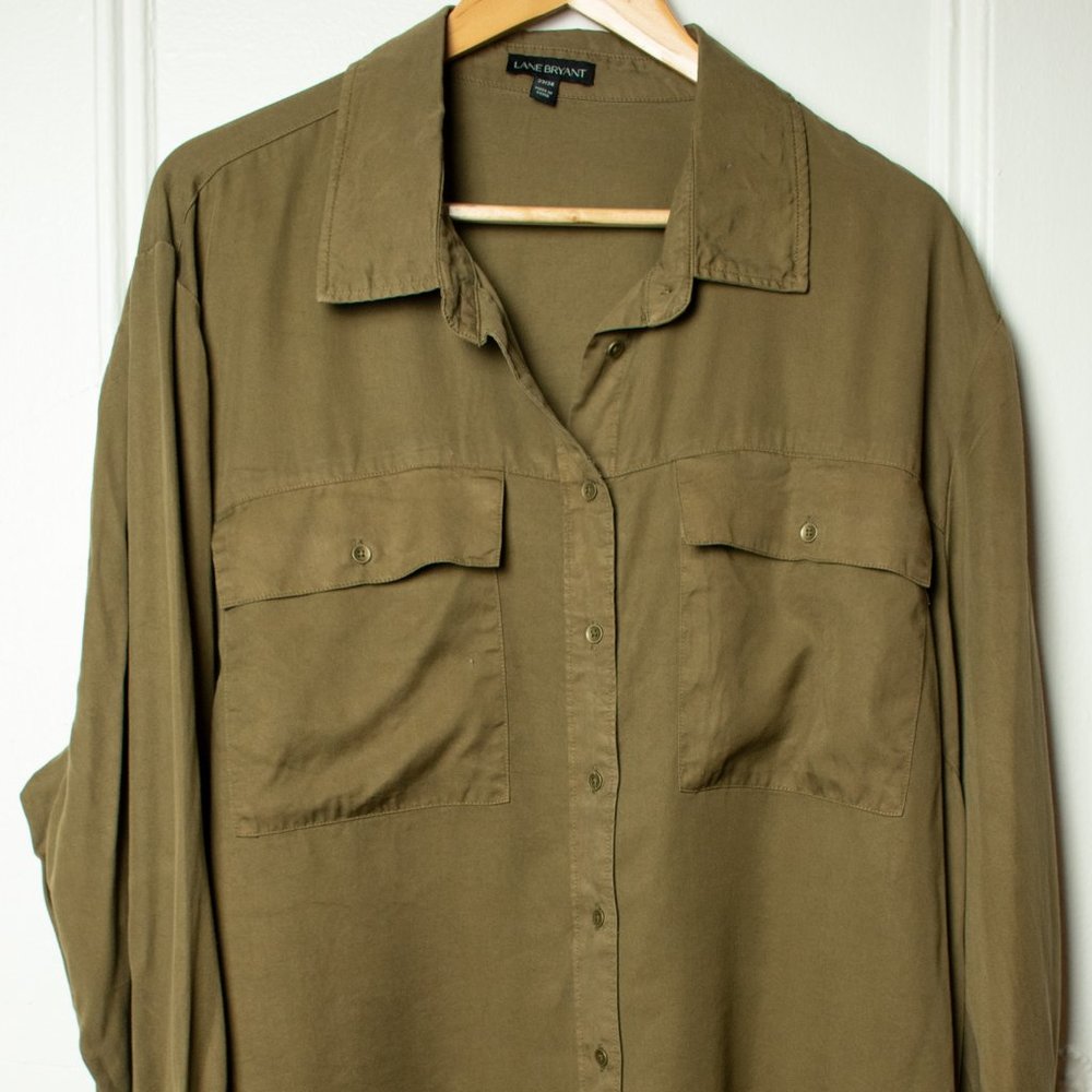 Lane Bryant Olive Green Down Up Shirt